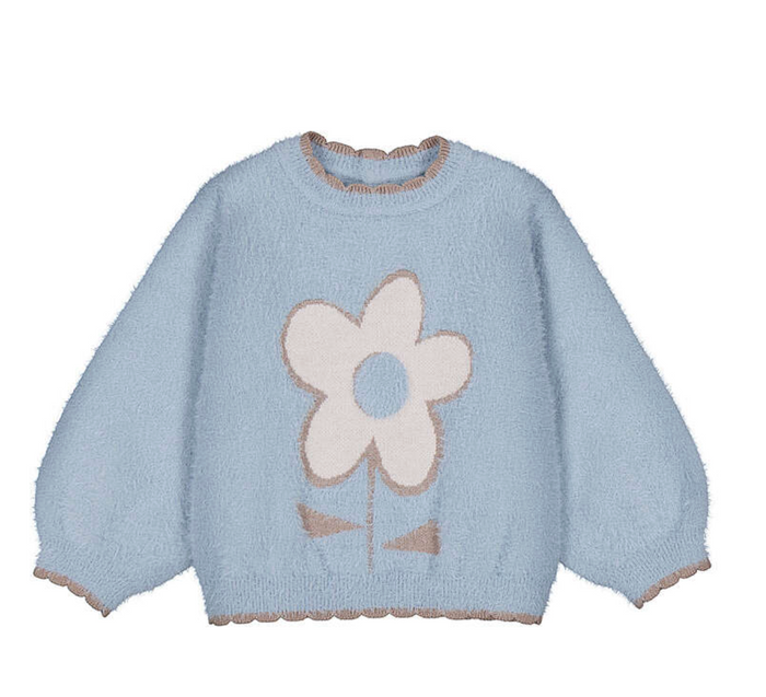 Mayoral Sweater in Hummingbird Blue with Flower