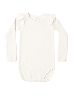 Rylee + Cru Shoulder Ruffle Bodysuit in Natural