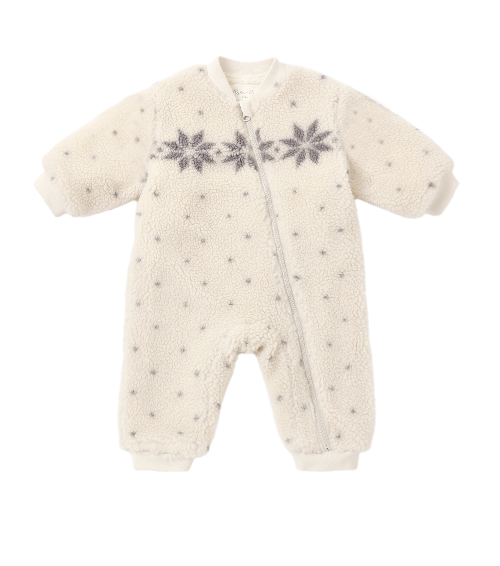 Rylee + Cru Shearling Baby Jumpsuit in Natural Faire Isle