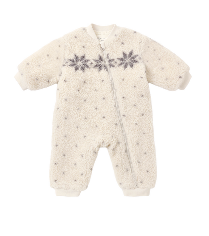 Rylee + Cru Shearling Baby Jumpsuit in Natural Faire Isle