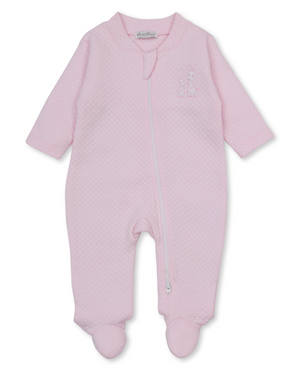 Kissy Kissy Jacquard Zip Footie in Pink Giraffe Laughs