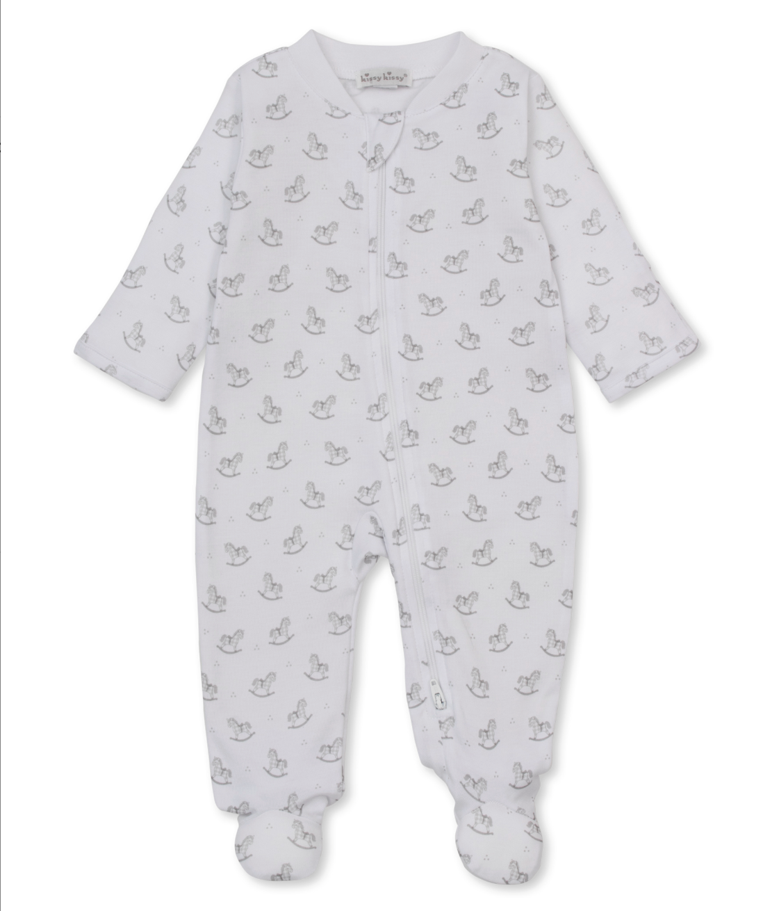 Kissy Kissy Zip Footie in Silver Gingham Rockers