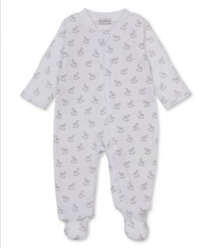 Kissy Kissy Zip Footie in Silver Gingham Rockers