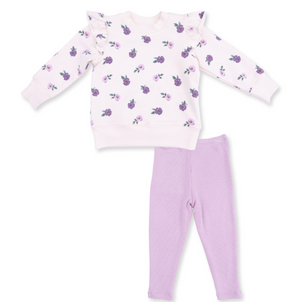 Angel Dear Violetta Ruffle Sweatshirt and Legging Set in Purple Floral