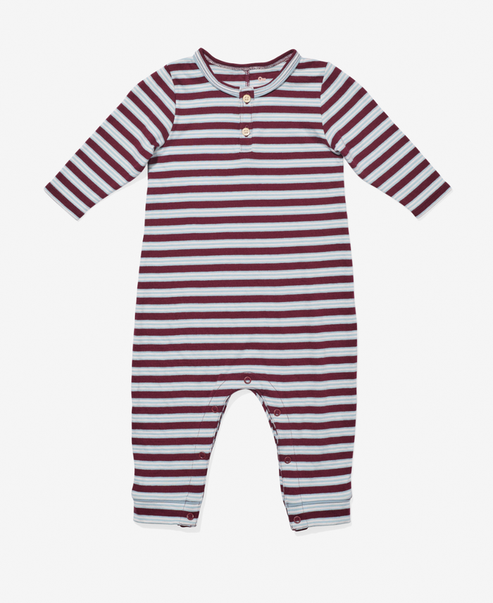 Oso & Me Baby Campbell Romper in Burgundy Triple Stripe