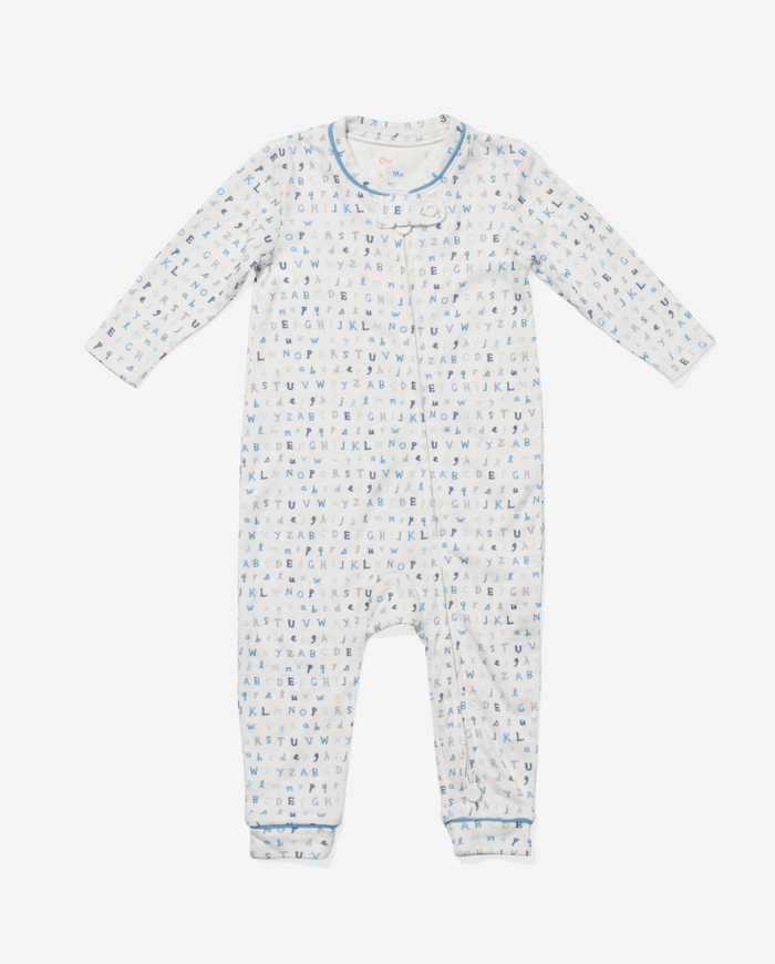 Oso & Me Ziggy Zip Romper in Blue ABC's