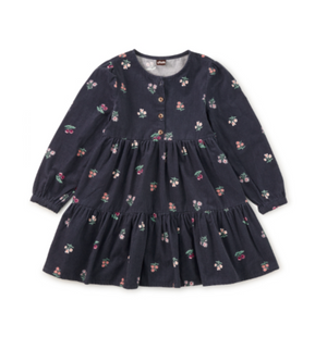 Tea Collection Corduroy Henley Shirtdress in Midnight Posy