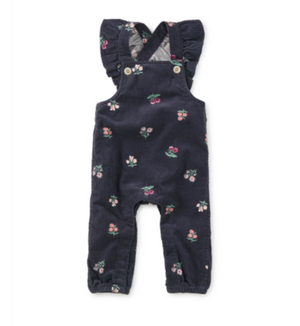 Tea Collection Corduroy Ruffle Overalls in Midnight Posy