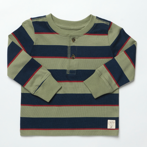 Coop Kids by Pink Chicken Scout Henley in Olive/Navy Rugby Stripe