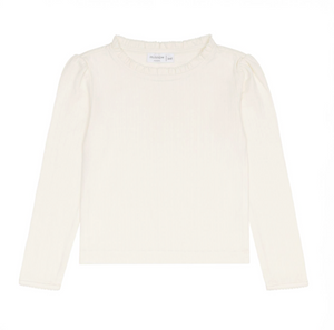 Minnow Pointelle Ruffle Long Sleeve Shirt In Cream