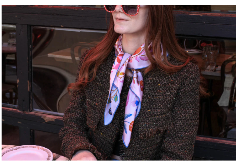 Jessie Zhao New York Double Sided Silk Scarf of Pink Blossom Jungle