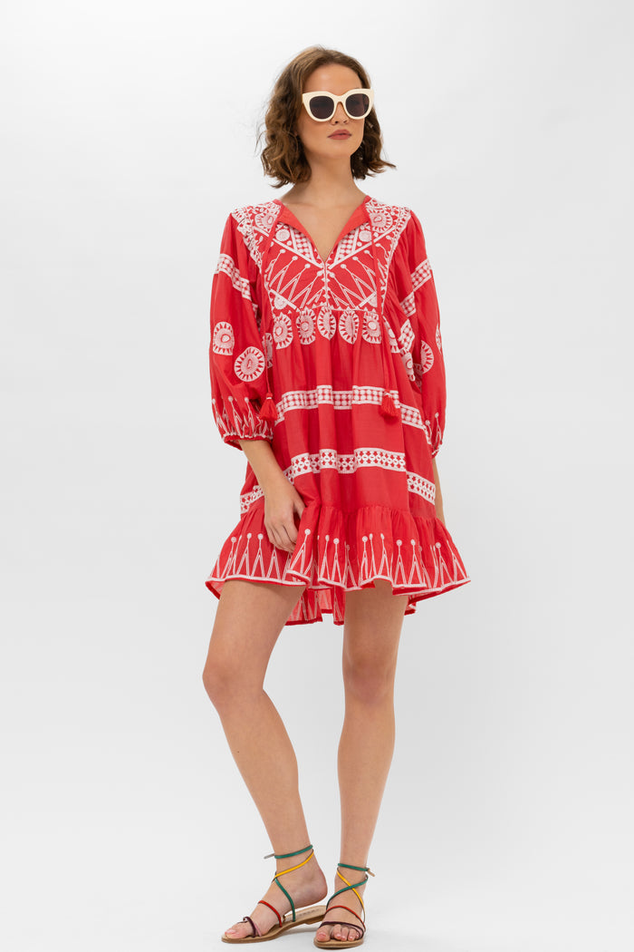 oliphant mini dresses OLIPHANT V-NECK ROLL SLEEVE MINI DRESS