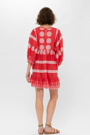 Oliphant Cuff Sleeve Mini Dress in Soleil Red