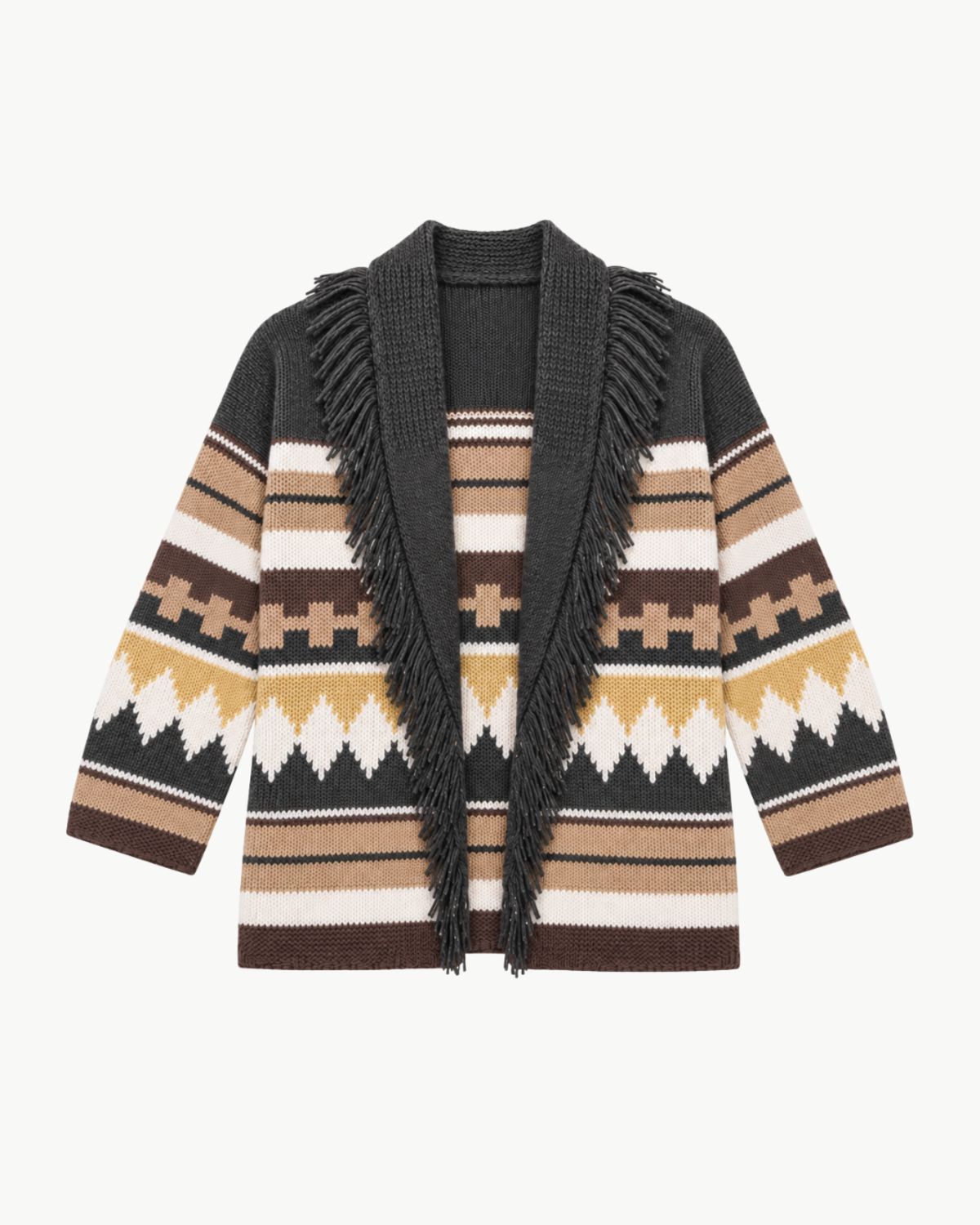 Autumn Cashmere Southwest Fringe Shawl Collar Wrap in Cocoa Neutral