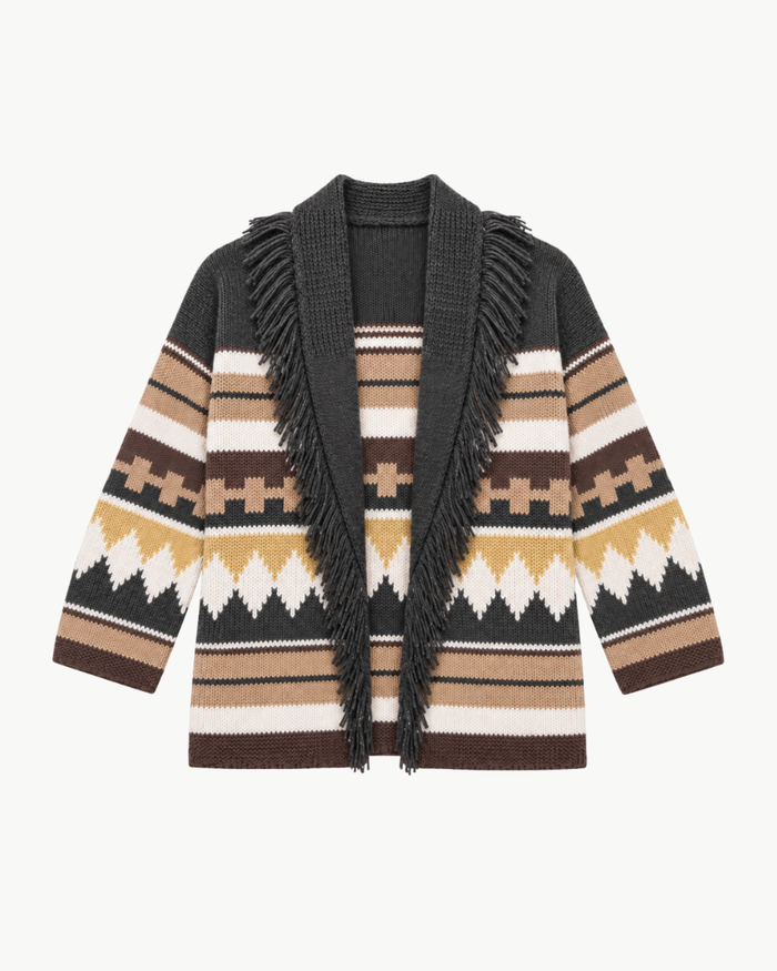 Autumn Cashmere Southwest Fringe Shawl Collar Wrap in Cocoa Neutral