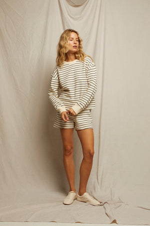 perfectwhitetee Tyler Pullover Sweatshirt in Navy Stripe