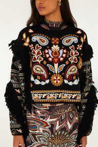 LOVE PAISLEY CORNELLI KNIT FRINGE SWEATER