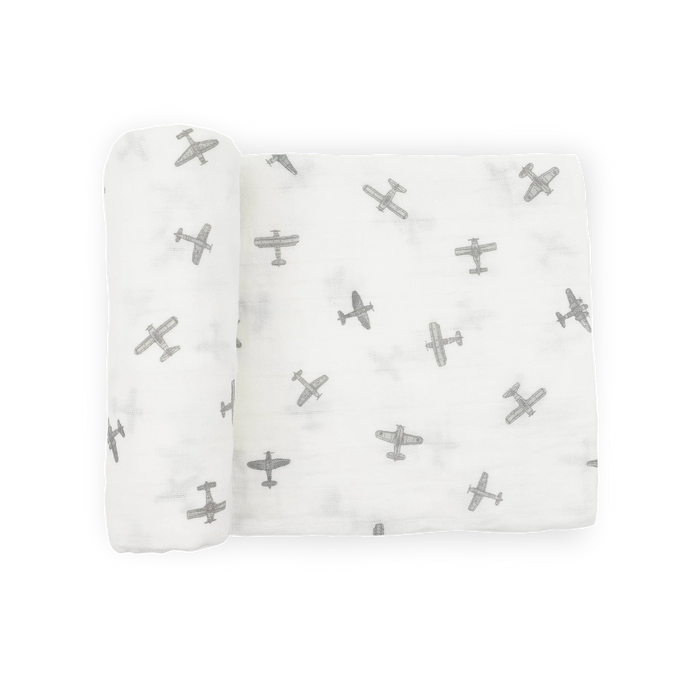 Little Unicorn Organic Cotton Muslin Swaddle in Pewter Planes