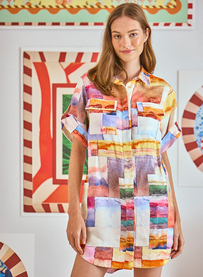 Hunter Bell Nicole Dress in Watercolor Mosaic