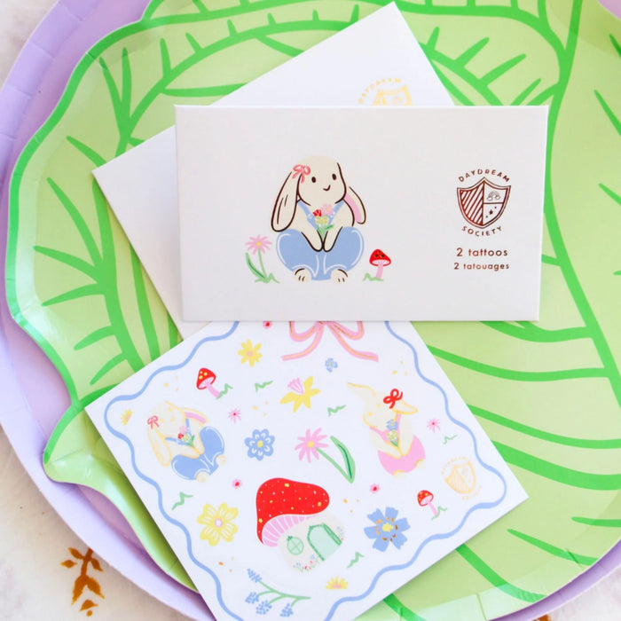 Daydream Society Bunnies In The Garden Overalls Bunny Temporary Tattoos