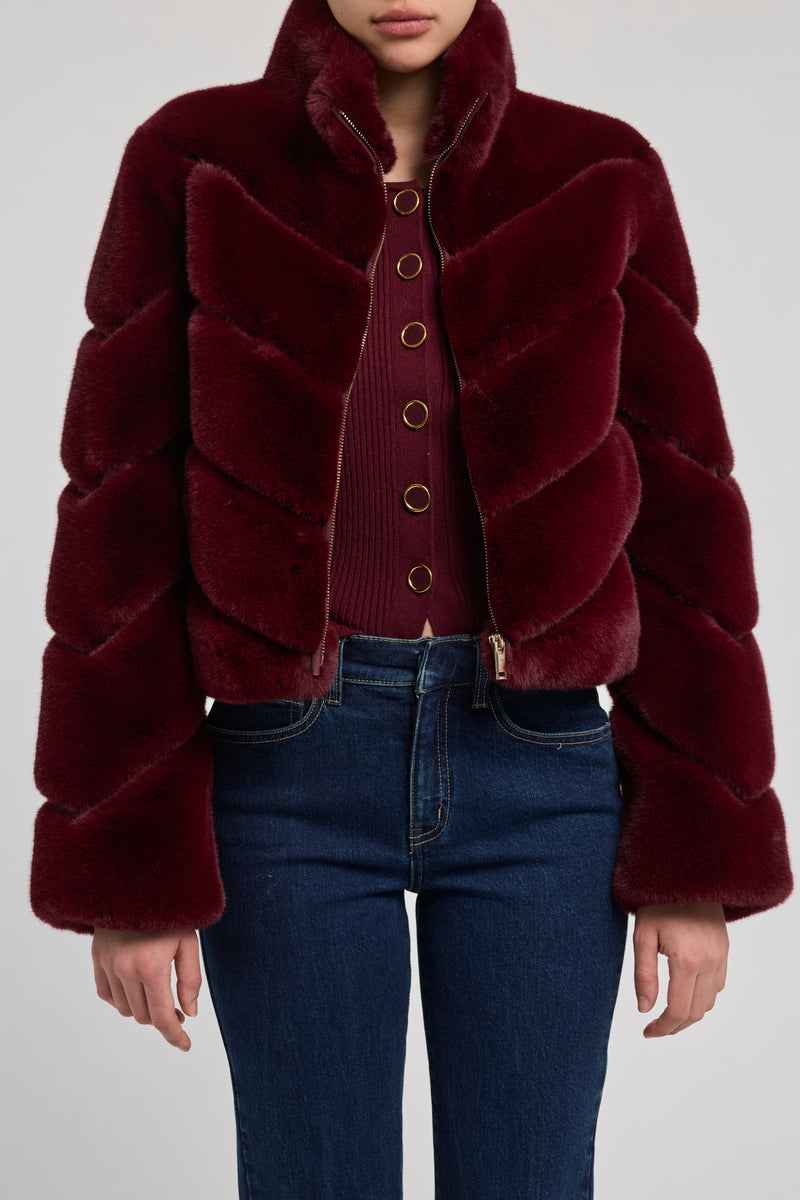 Generation Love Brianna Faux Fur Jacket in Cabernet