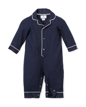 Petite Plume Navy Romper with White Piping