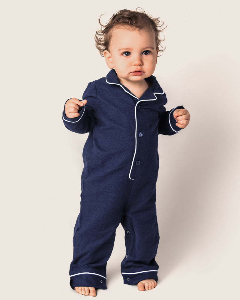 Petite Plume Navy Romper with White Piping