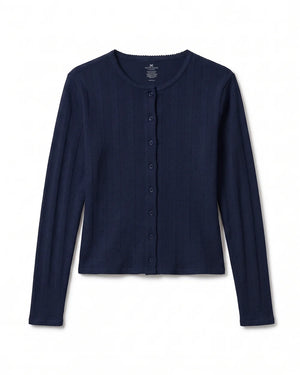 Petite Plume Women's Pointelle Cardigan In Navy