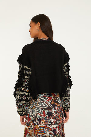 LOVE PAISLEY CORNELLI KNIT FRINGE SWEATER