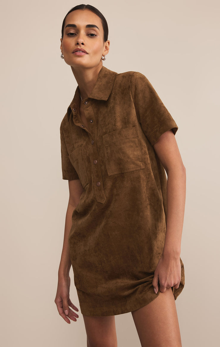 Z Supply Sydney Faux Suede Mini Dress in Coconut
