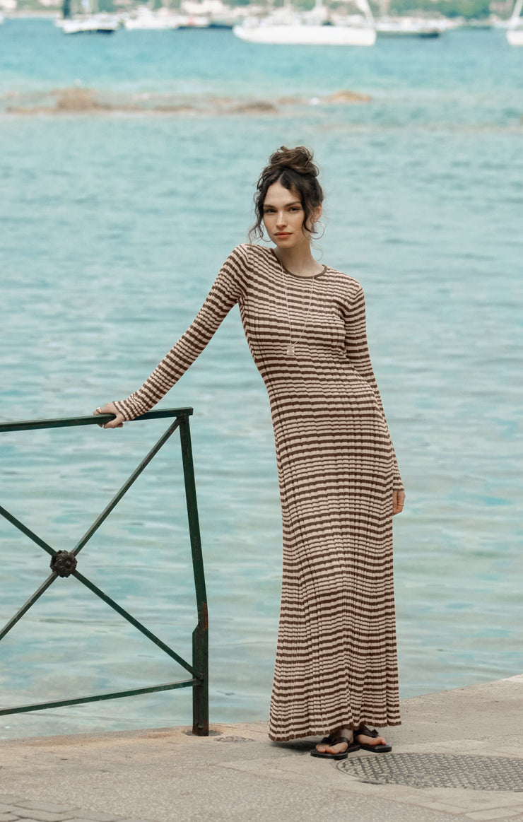 Z Supply Women's Rosetta Striped Rib Midi Dress, Chocolate Cherry