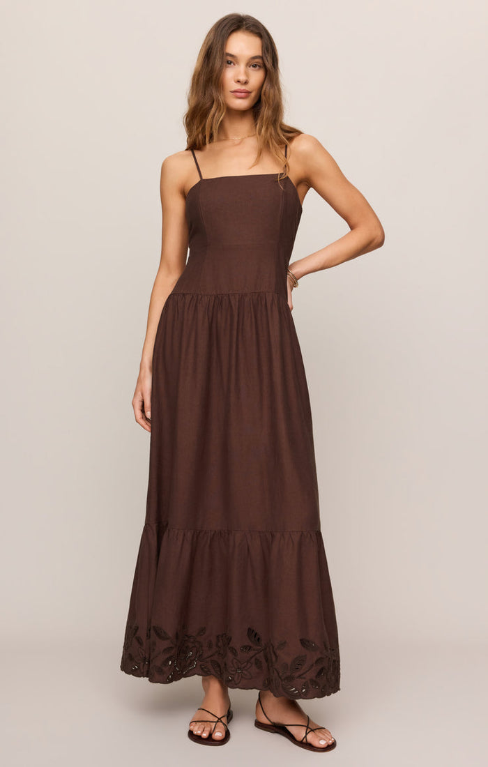 Z Supply Esti Embroidered Maxi Dress in Chocolate Cherry