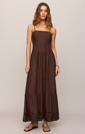 Z Supply Esti Embroidered Maxi Dress in Chocolate Cherry