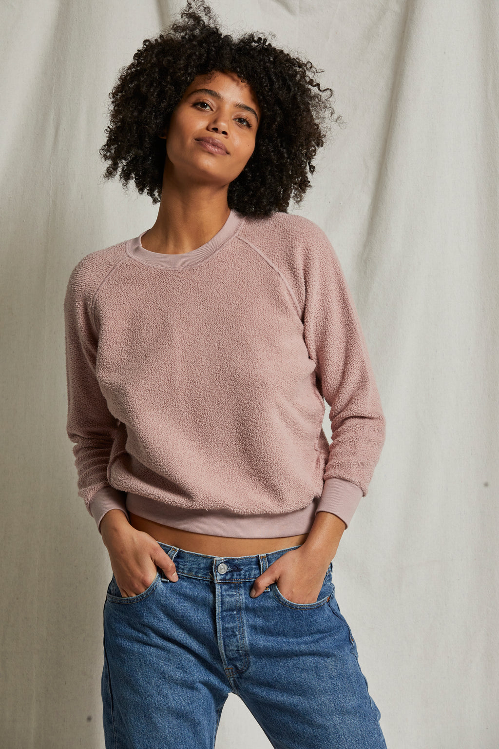 perfectwhitetee Ziggy Inside Out Shrunken Crew in Mauve