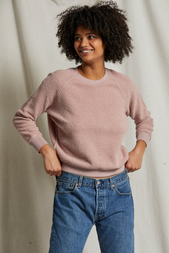 perfectwhitetee Ziggy Inside Out Shrunken Crew in Mauve