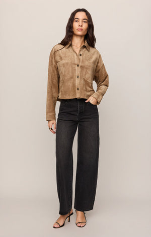 Z Supply All Day Cropped Suede Jacket in Light Sand