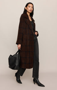Z Supply Crosby Plaid Cocoon Coat in Dark Chocolate