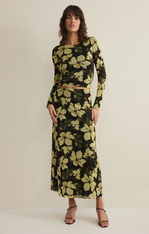 Z Supply Eda Ren Floral Mesh Maxi Skirt in Sunnyside