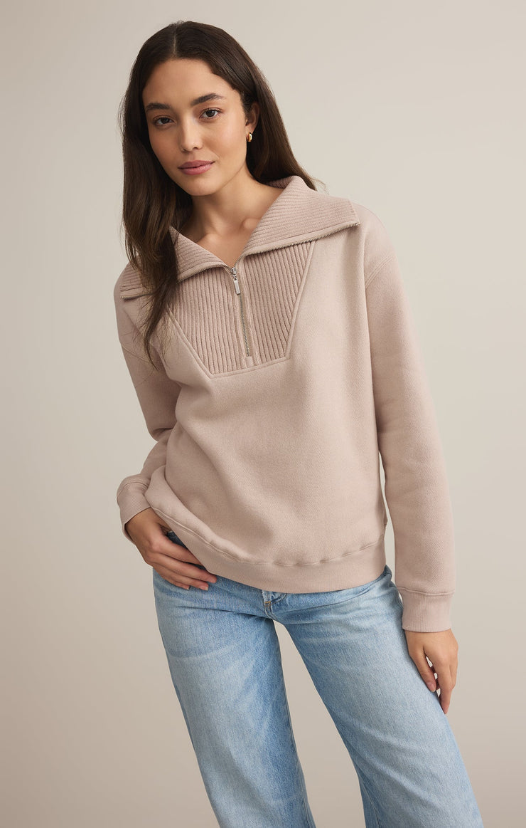 Z Supply Sonata Fleece Pullover Sweatshirt in Parchment