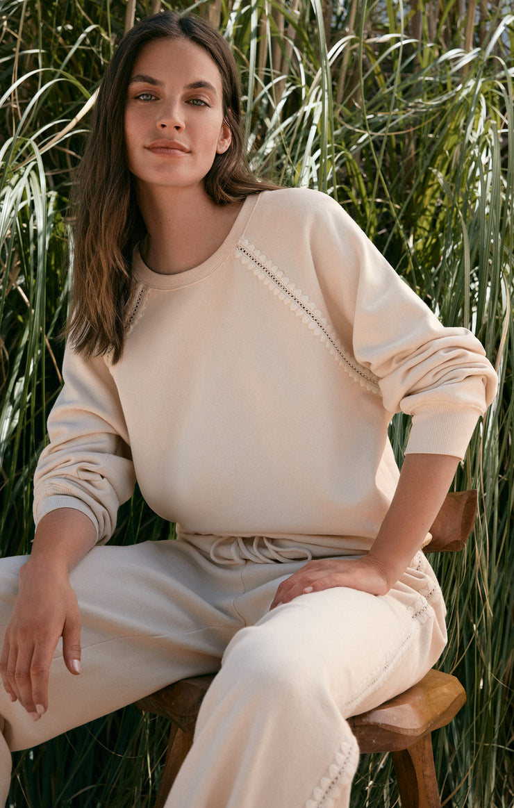Z Supply All Around Embroidered Sweatshirt in Crystal