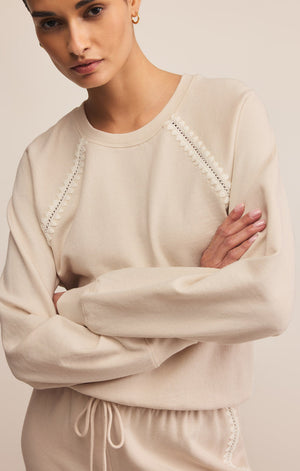 Z Supply All Around Embroidered Sweatshirt in Crystal