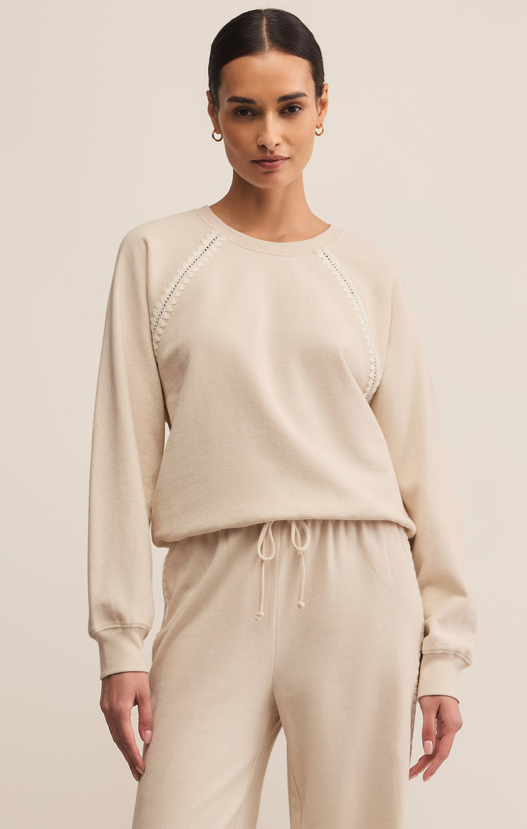 Z Supply All Around Embroidered Sweatshirt in Crystal