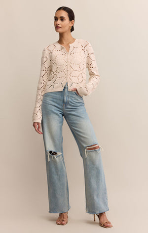 Z Supply Rosalyn Diamond Crochet Sweater in Crystal