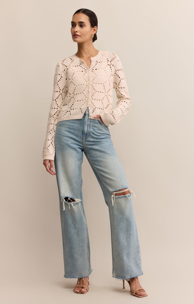 Z Supply Rosalyn Diamond Crochet Sweater in Crystal