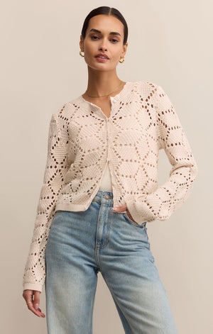 Z Supply Rosalyn Diamond Crochet Sweater in Crystal