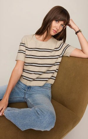 Z Supply Gatewood Stripe Sweater in Light Oatmeal Heather