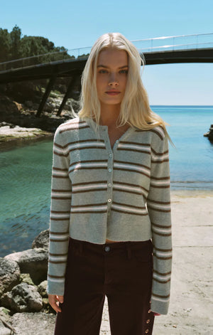Z Supply Medina Stripe Cardigan in Aqua Cloud