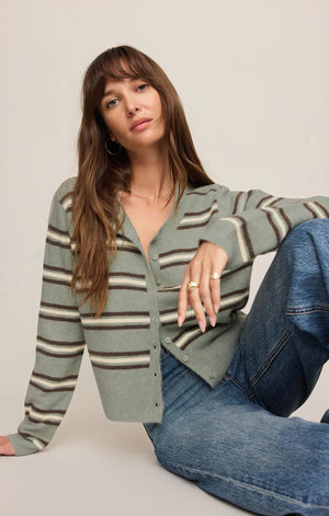 Z Supply Medina Stripe Cardigan in Aqua Cloud
