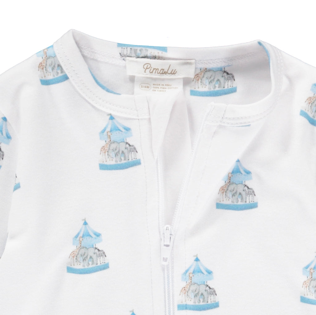 Pimalu Zip Footie in Blue Carousel