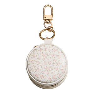 Sensibling Corp. Floral Pattern Printed Round Shaped Travel Jewelry Case Keychain / Bag Charm